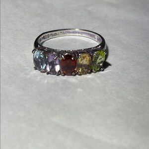 Multi-Color Gemstone sterling Silver Ring 925 thai signed